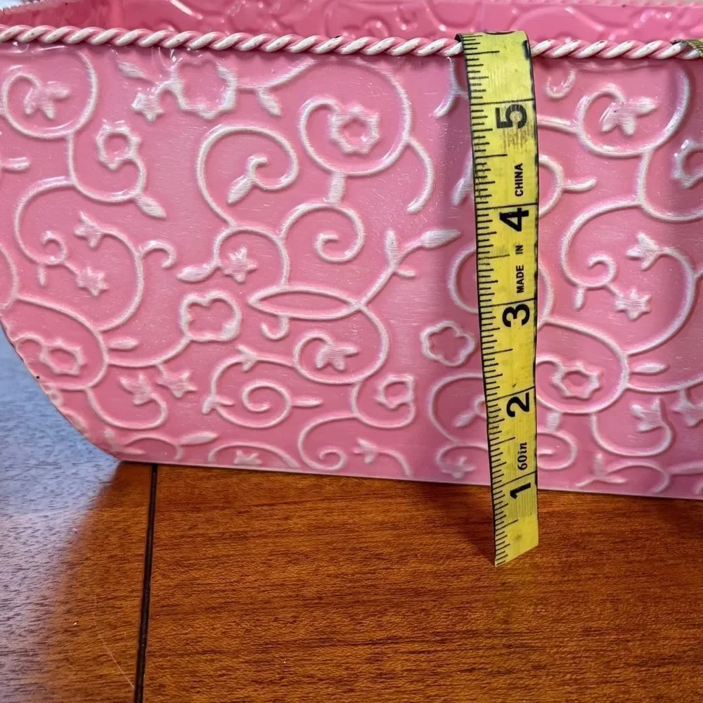 Pink Embossed Decorative Tin Planter Or Decorative Bin